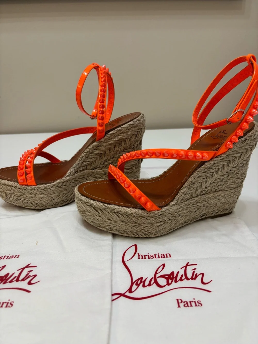 🧡 Christian Louboutin Pyraclou 110mm Espadrille Wedge Sandals